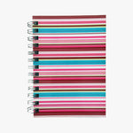 Load image into Gallery viewer, 5x7 Spiral Ribbon Journal. Top view of cover shown. Multicoloured horizontal lines of varied widths. Shop a selection of notebooks &amp; journals at blueigloo.ca
