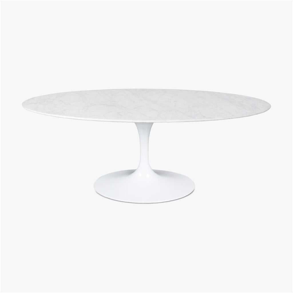 Flute Oval Marble Top Dining Table. Front view on off white background. Shop vintage & new home décor, lighting & home furnishings as well as novelty gifts & pet accessories online at blueigloo.ca