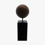 Load image into Gallery viewer, Leather Ball On Stand, Tall. Front view. Shown in brown. Shop a blend of vintage and new home décor, lighting and home furnishings as well as novelty gifts and pet accessories online at blueigloo.ca
