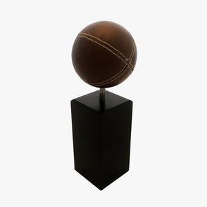 Leather Ball On Stand, Tall. Side view. Shown in brown. Shop a blend of vintage and new home décor, lighting and home furnishings as well as novelty gifts and pet accessories online at blueigloo.ca