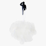 Load image into Gallery viewer, Resin Figure Hook, Black. Front view showing hook with a white exfoliating loofah sponge hanging on it. A suction hook shaped like a person, right arm raised touching side of head, left arm straight by side. Left leg lifted at waist height, right leg straight down. Shop suction hooks and other bath accessories at blueigloo.ca
