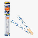 Load image into Gallery viewer, Juicy Jay&#39;s Pre-rolled Cones-2 pk, Blueberry. Front view of tube packaging, the tube is clear with Juicy Jay&#39;s logo at the top with blueberries in the background with 2 pre-rolled cones with cartoon blueberries printed randomly on the white paper with the Dank 7 tip shown beside the tube packaging. Shop rolling papers, pre-rolled cones and smoking accessories at blueigloo.ca
