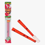 Load image into Gallery viewer, Juicy Jay&#39;s Pre-rolled Cones-2 pk, Watermelon. Front view of tube packaging, the tube is clear with Juicy Jay&#39;s logo at the top with watermelons in the background with 2 pre-rolled cones with watermelon seeds printed randomly on the red paper and the Dank 7 tip shown beside the tube packaging. Shop rolling papers, pre-rolled cones and smoking accessories at blueigloo.ca
