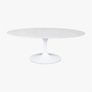 Flute Oval Marble Top Dining Table. Front view on off white background. Shop vintage & new home décor, lighting & home furnishings as well as novelty gifts & pet accessories online at blueigloo.ca