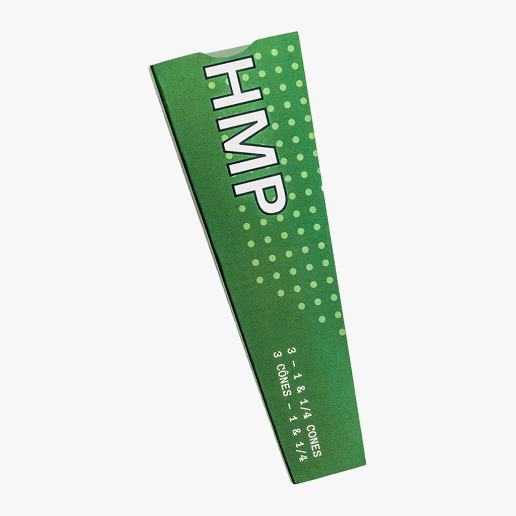 HMP Organic Hemp Pre-rolled Cones-3 pk. Single product package shown. Size: 1/14. Shop smoking accessories & rolling papers online at blueigloo.ca