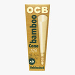 Load image into Gallery viewer, OCB Bamboo Unbleached Pre-rolled Cone-6 pk. Single product package shown. Size: 1/14. Shop smoking accessories &amp; rolling papers online at blueigloo.ca
