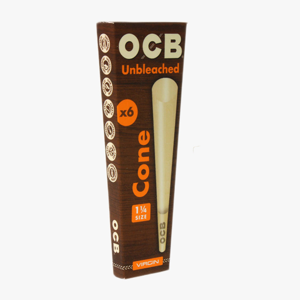 OCB Virgin Unbleached Pre-rolled Cone-6 pk. Single product package shown. Size: 1/14. Shop smoking accessories & rolling papers online at blueigloo.ca