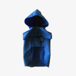 Rain Dog Jacket, Blue. Top view showing jacket front on an off white back ground. Shop vintage & new home décor, lighting & home furnishings as well as novelty gifts & pet accessories online at blueigloo.ca