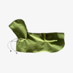Rain Dog Jacket, Green. Top view showing jacket folded in half lengthwise on an off white back ground. Shop vintage & new home décor, lighting & home furnishings as well as novelty gifts & pet accessories online at blueigloo.ca 